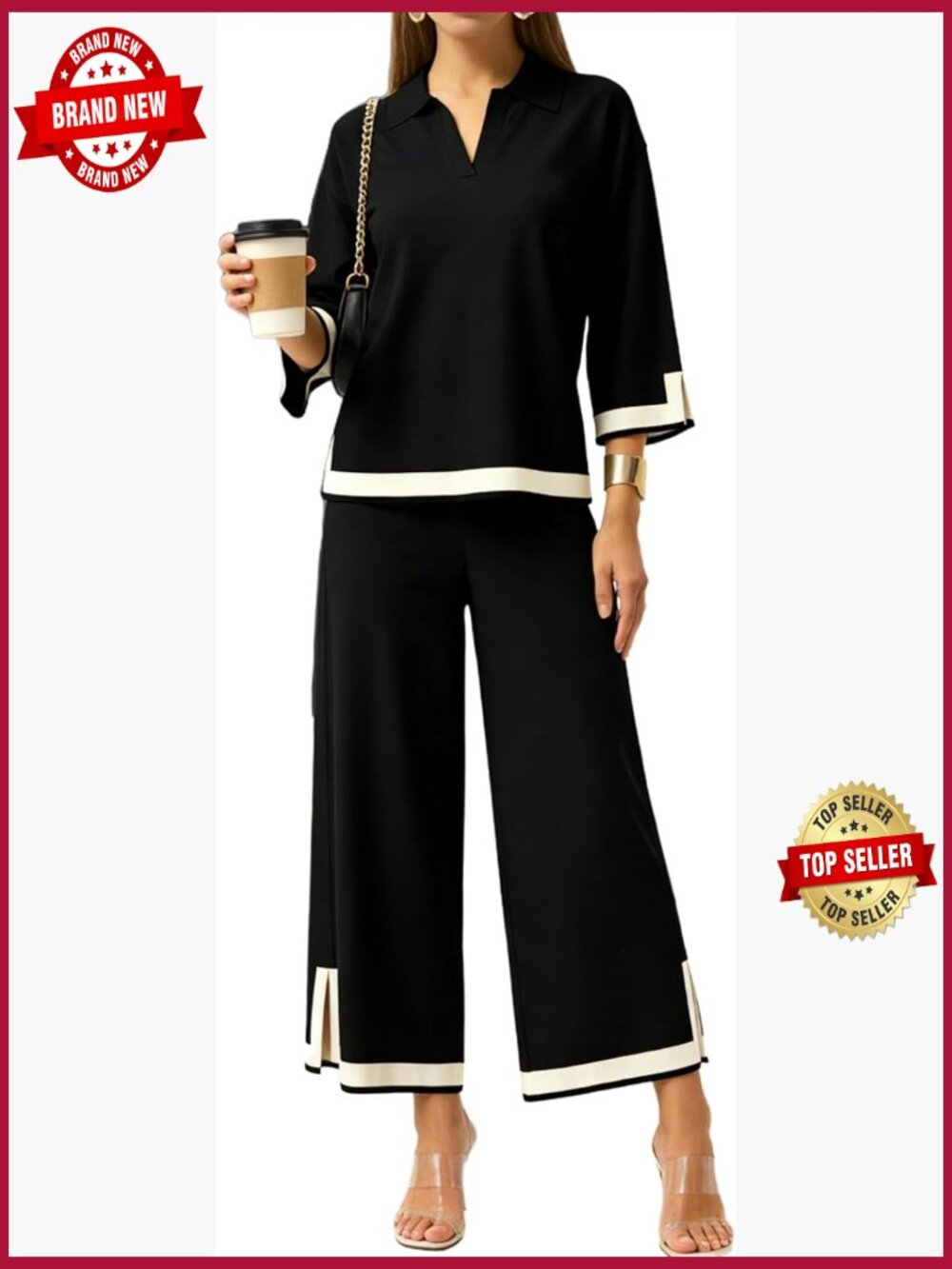 Women's Knit Sweater Top & Wide Leg Pant 2 Piece Set Lounge Tracksuit